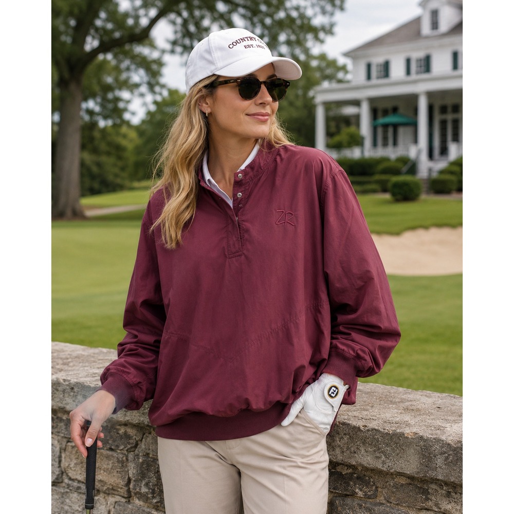 Zero Restriction Women's M Golf Pullover Burgundy Windshirt Country Club Preppy